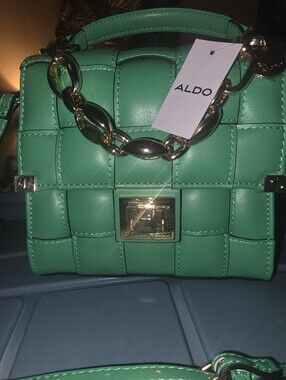 NWT,ALDO Green Quilted Palmata Bag with Gold Chain Accent